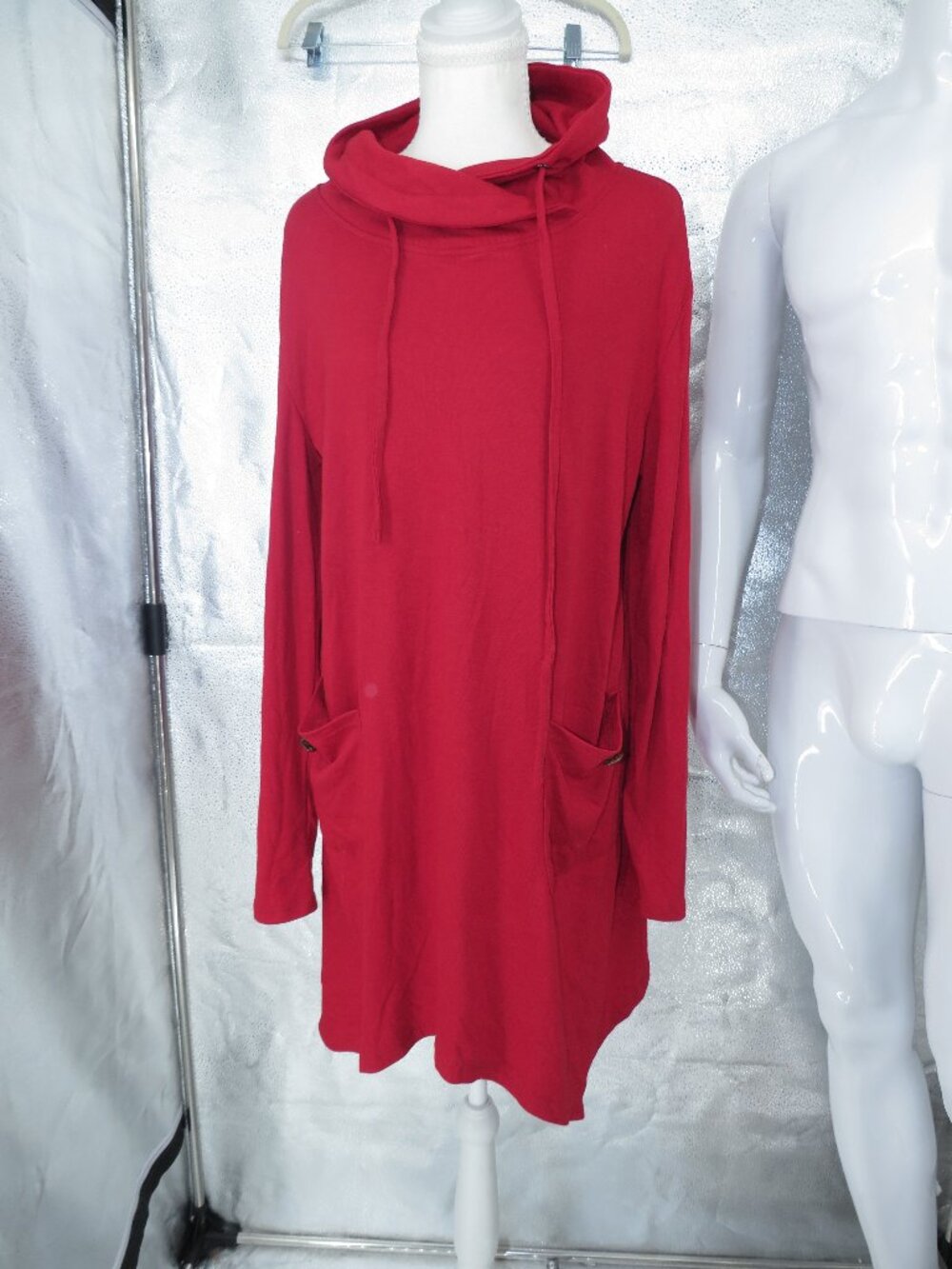 Bulotus Red Cowl Neck Tunic Sweatshirt Dress Women XtraLarge Long Sleeve Pockets